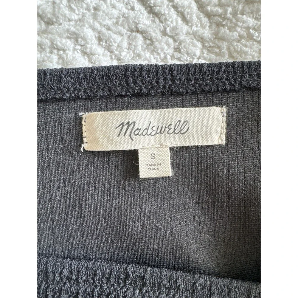 Madewell Sz S Crepe Square Neck Puff Sleeve Top Black Polyester Off Shoulder